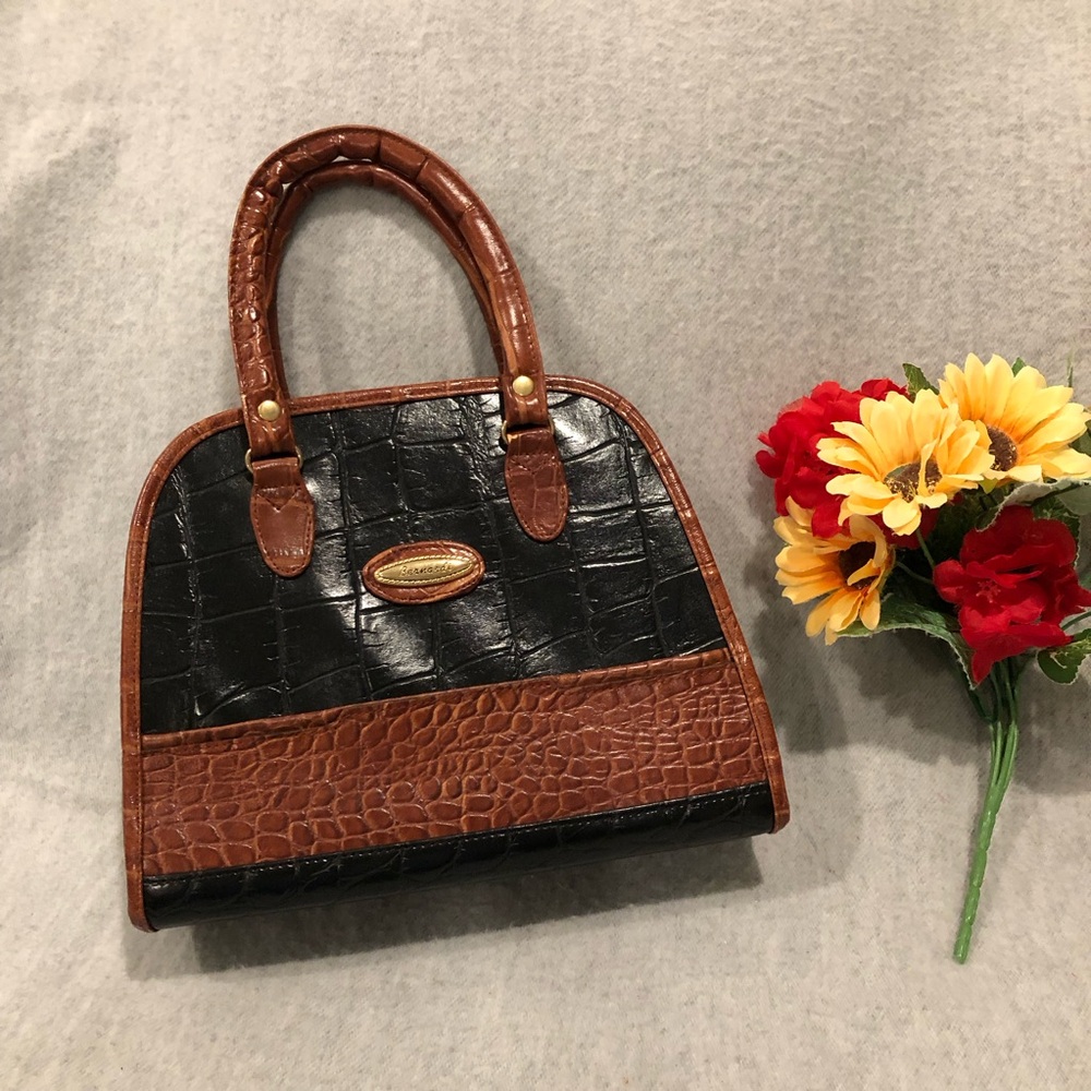 NWOT - Bernardi Elegant Black and Brown Croc-Embossed Handbag